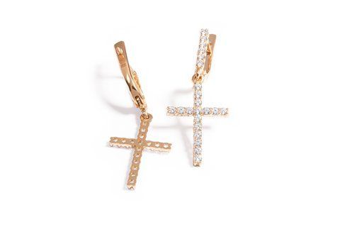 Серьги-кресты из красного золота c бриллиантами S-0279 фото
