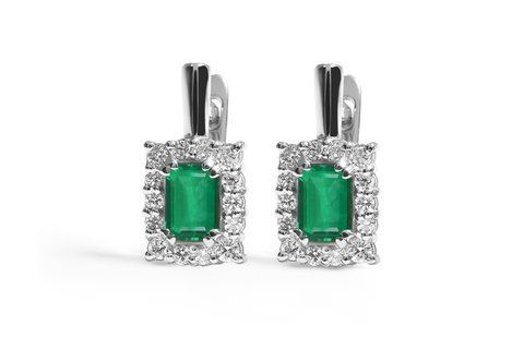 Серьги из белого золота с изумрудами и бриллиантами S-0293 фото
