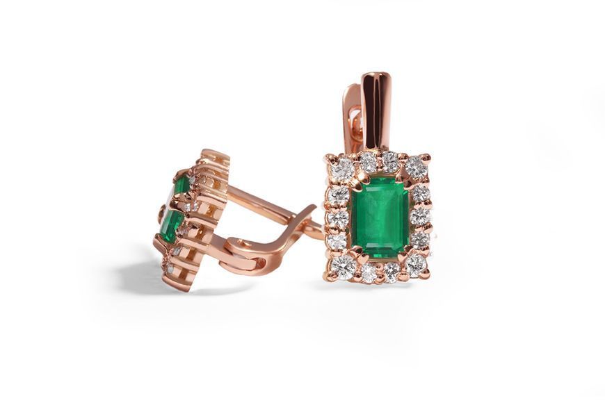 Серьги из красного золота с изумрудами и бриллиантами S-0294 фото